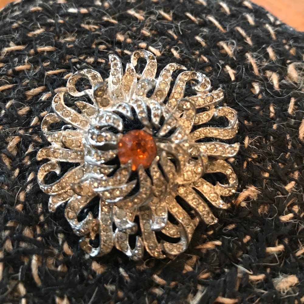 Antique Rhinestone Pin/brooch w/ Citrine”(orange)